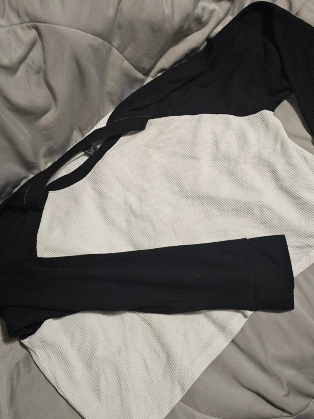 Black and White Long-Sleeve Crop Top